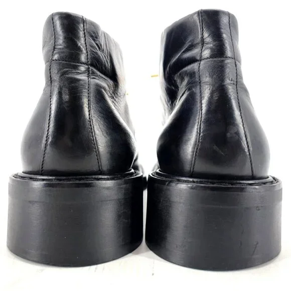 Vintage Paul May Italy Black Leather Chukka Ankle Boots Mens 9W Wide Tall Heels - Picture 2 of 11